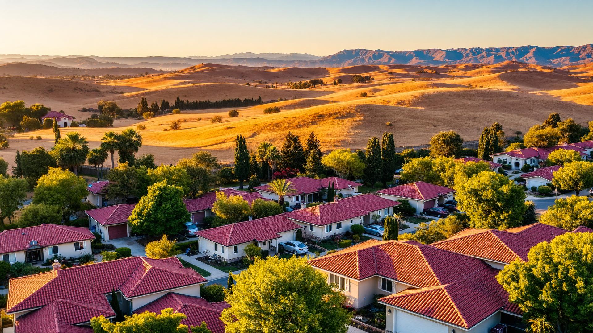 Goleta California residential neighborhood with mountain views and suburban homes