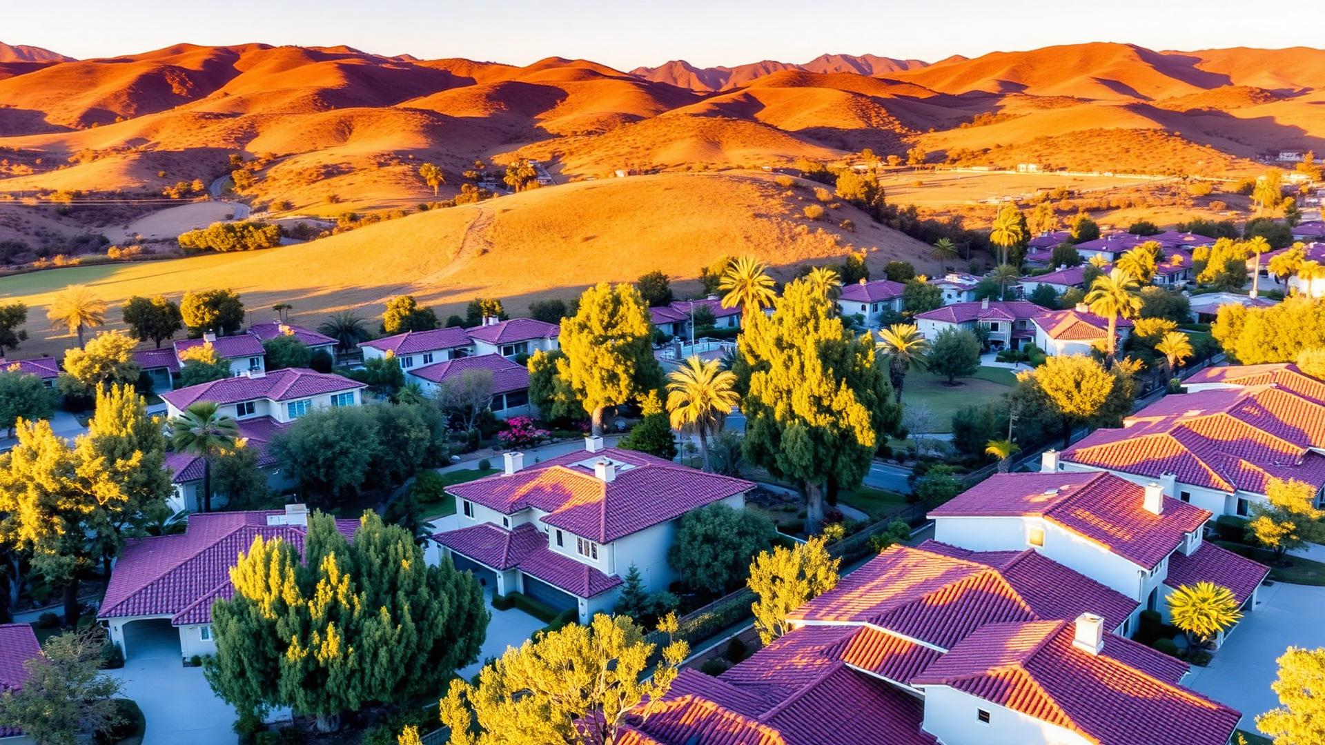 Residential neighborhood in Santa Barbara Hope Ranch area with oak trees and mountain views