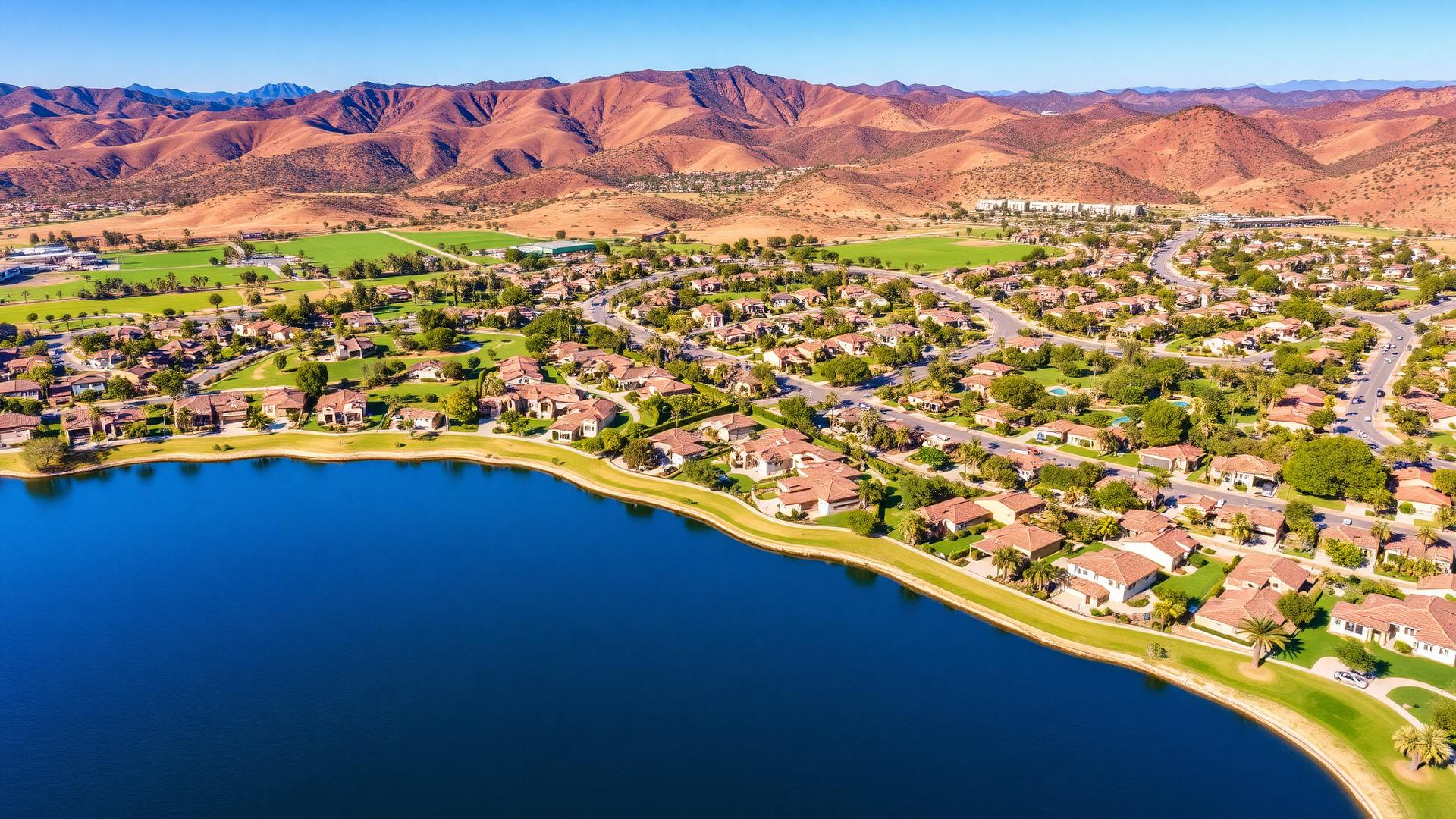 Westlake Village California planned community with lake views and Mediterranean-style homes